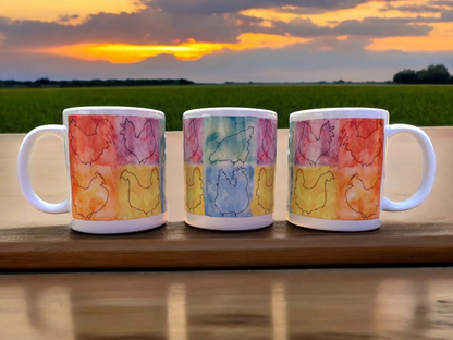 Rainbow Checkered Chicken - 11oz Chicken Coffee Mugs