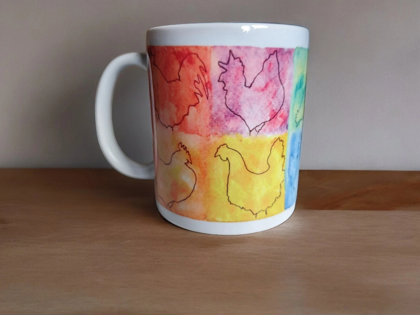 Rainbow Checkered Chicken - 11oz Chicken Coffee Mugs