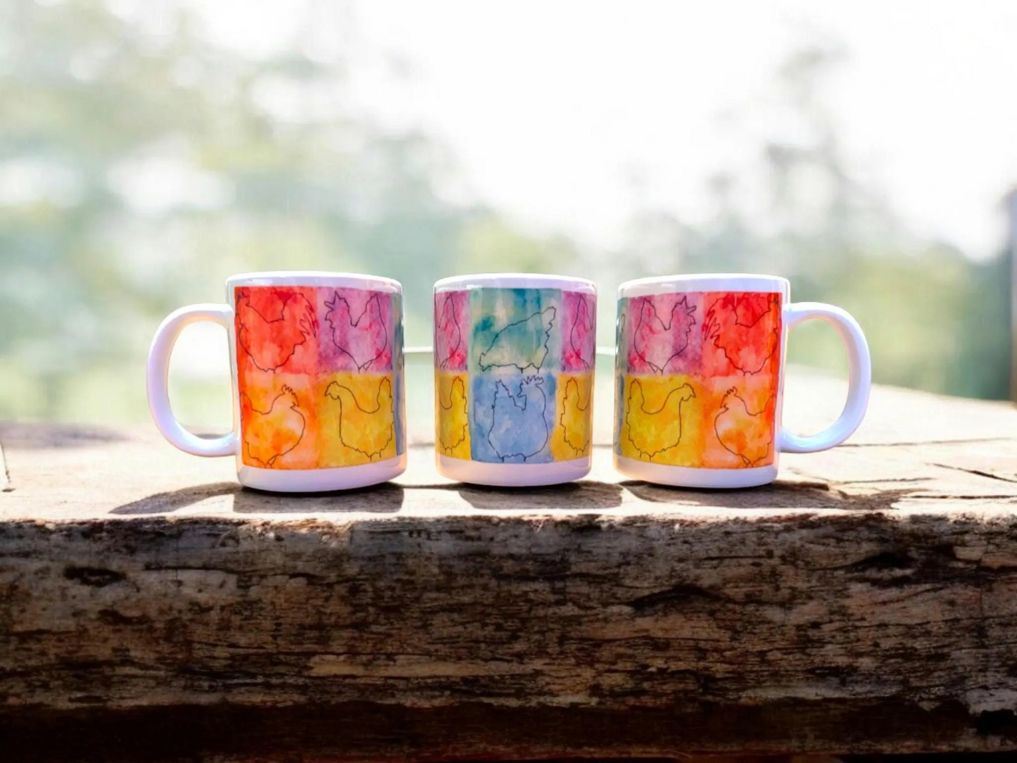 Rainbow Checkered Chicken - 11oz Chicken Coffee Mugs